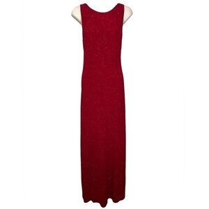 Vintage 90’s Y2K Sz 10P Sparkle Glam Vamp Red Elegant Retro Open Back Maxi Dress